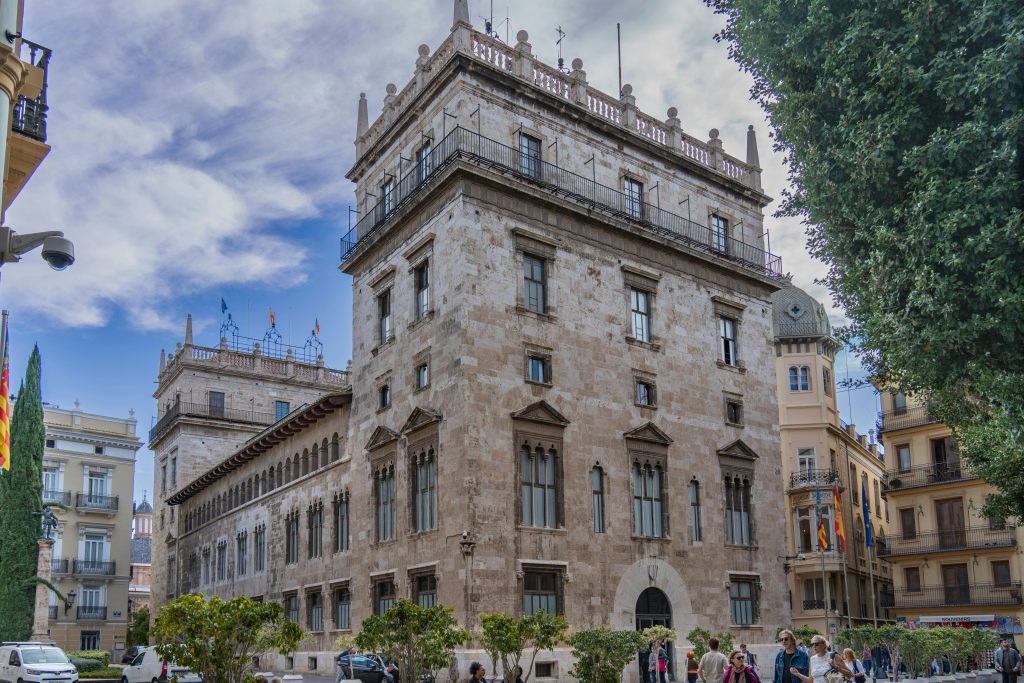 View of the Palau de la Generalitat, a historic landmark in Valencia, Spain.